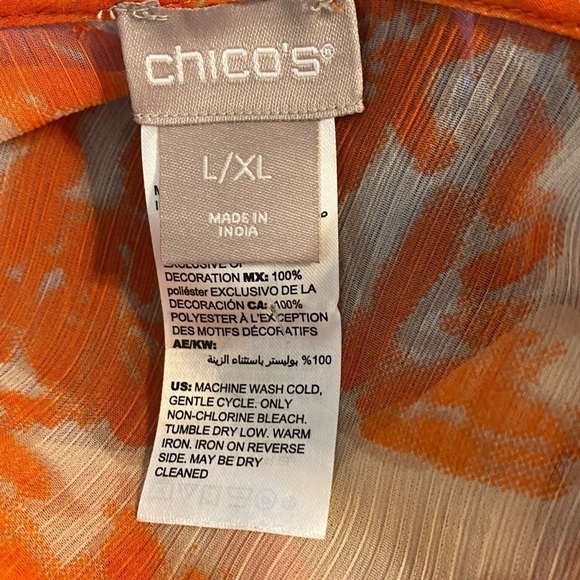 Chico’s chiffon poncho kimono sheer boho orange embroidered top size XL - Picture 8 of 8